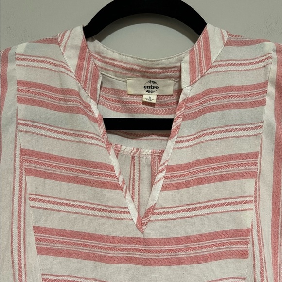 ENTRO Pink/Ivory Striped Long Bell Sleeve Mini Dress Size Small Spring Party - Picture 3 of 12
